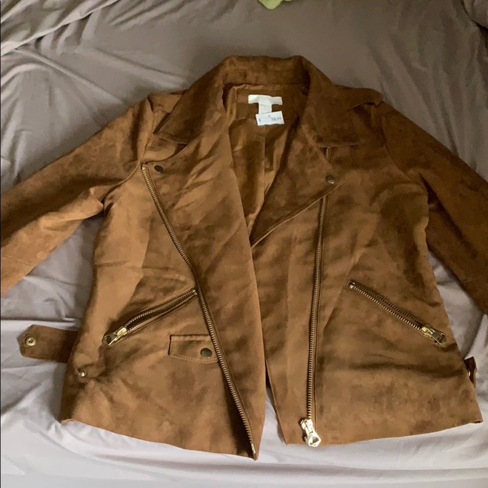 Camel colored suede moto jacket